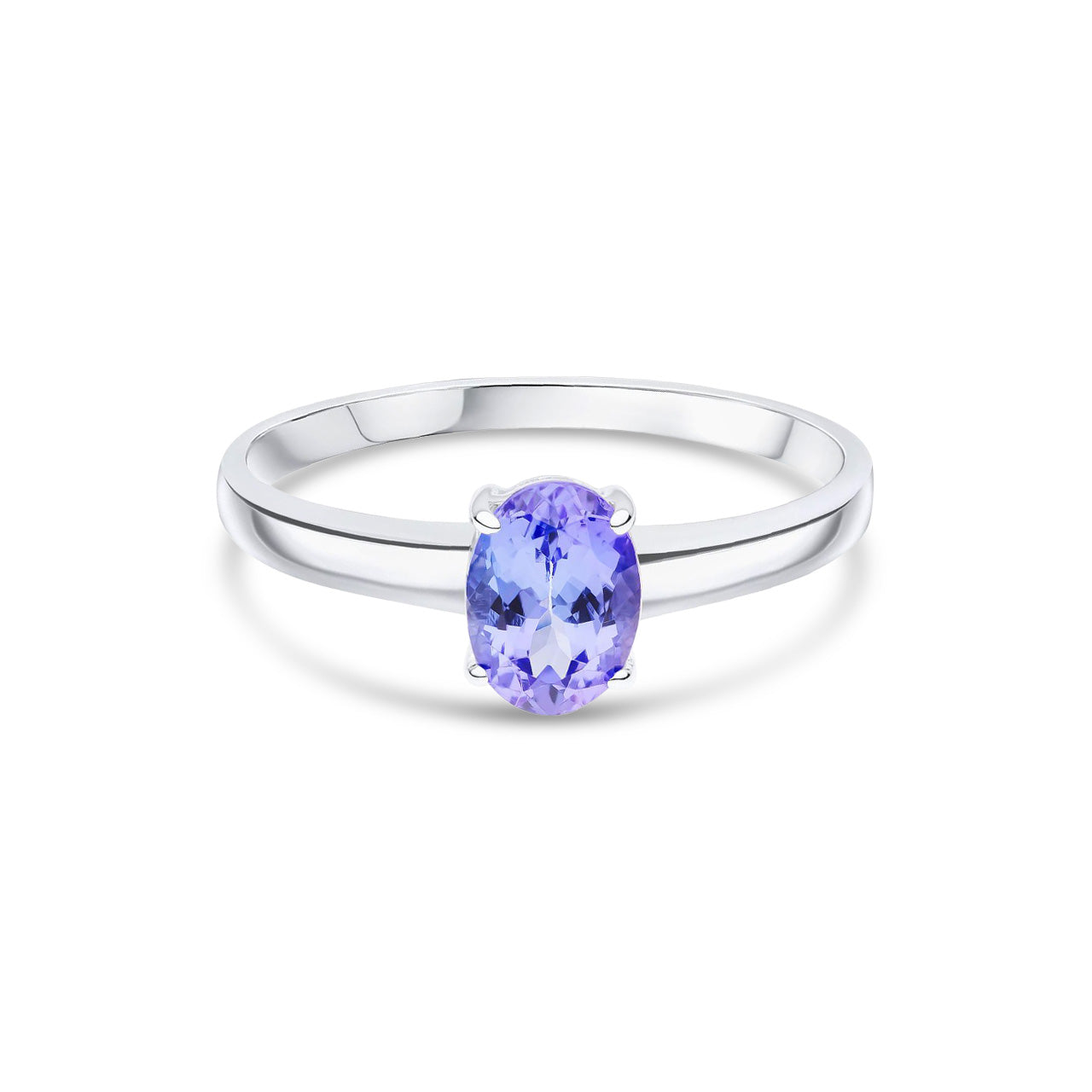 9ct White Gold Oval Natural Tanzanite Claw Single Stone Ring — 7x5mm