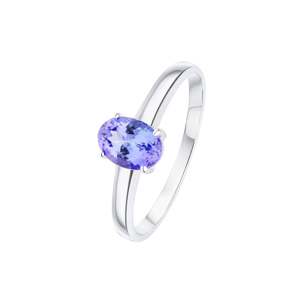 9ct White Gold Oval Natural Tanzanite Claw Single Stone Ring — 7x5mm