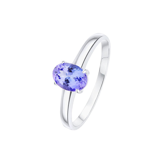 9ct White Gold Oval Natural Tanzanite Claw Single Stone Ring — 7x5mm
