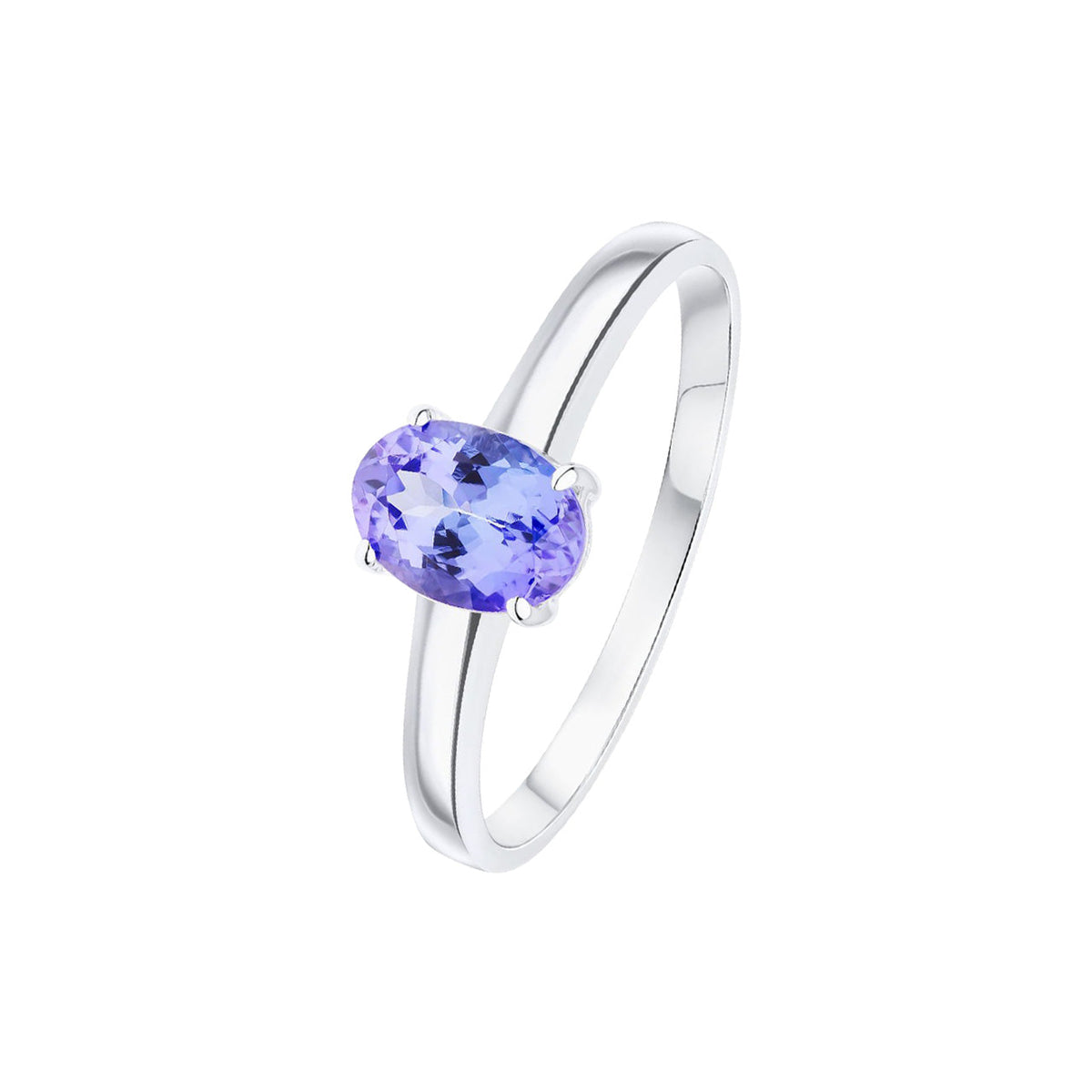 9ct White Gold Oval Natural Tanzanite Claw Single Stone Ring — 7x5mm