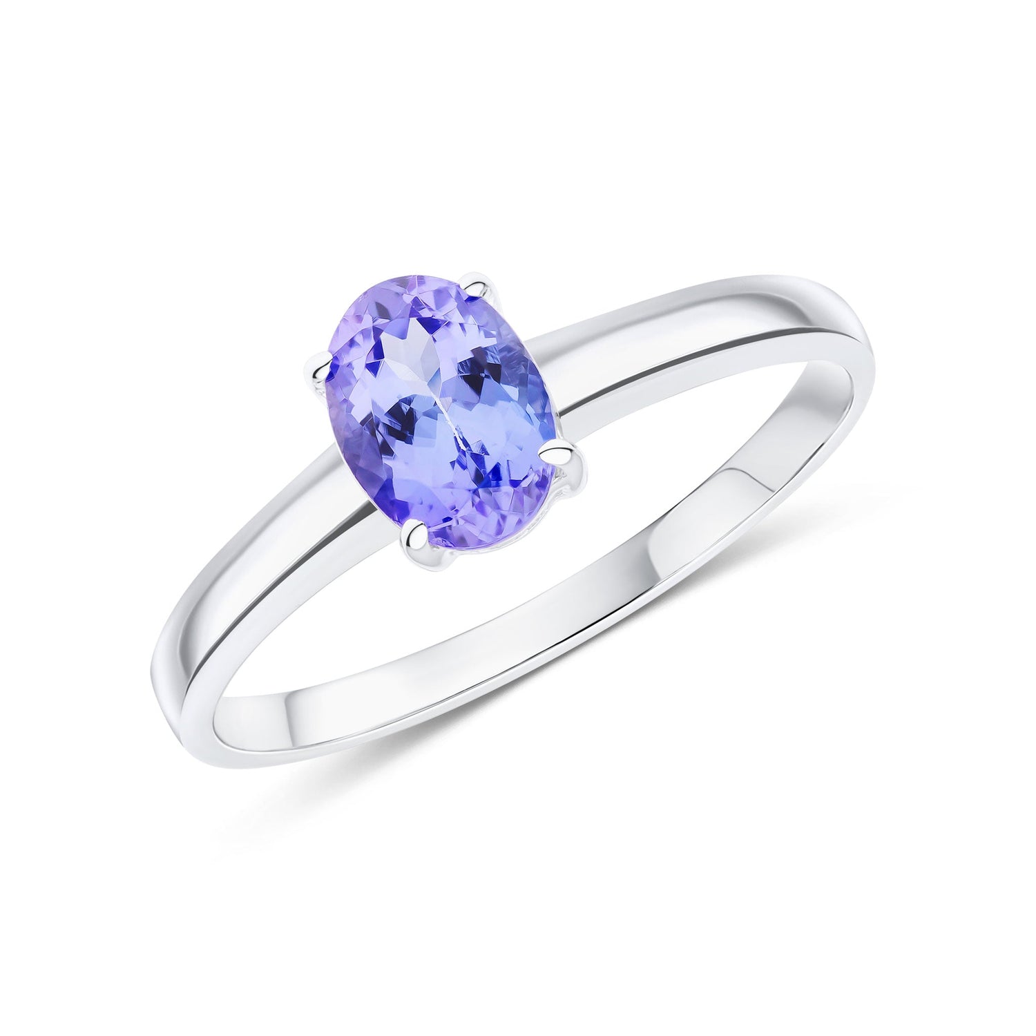 9ct White Gold Oval Natural Tanzanite Claw Set Single Stone Ring — 7x5mm