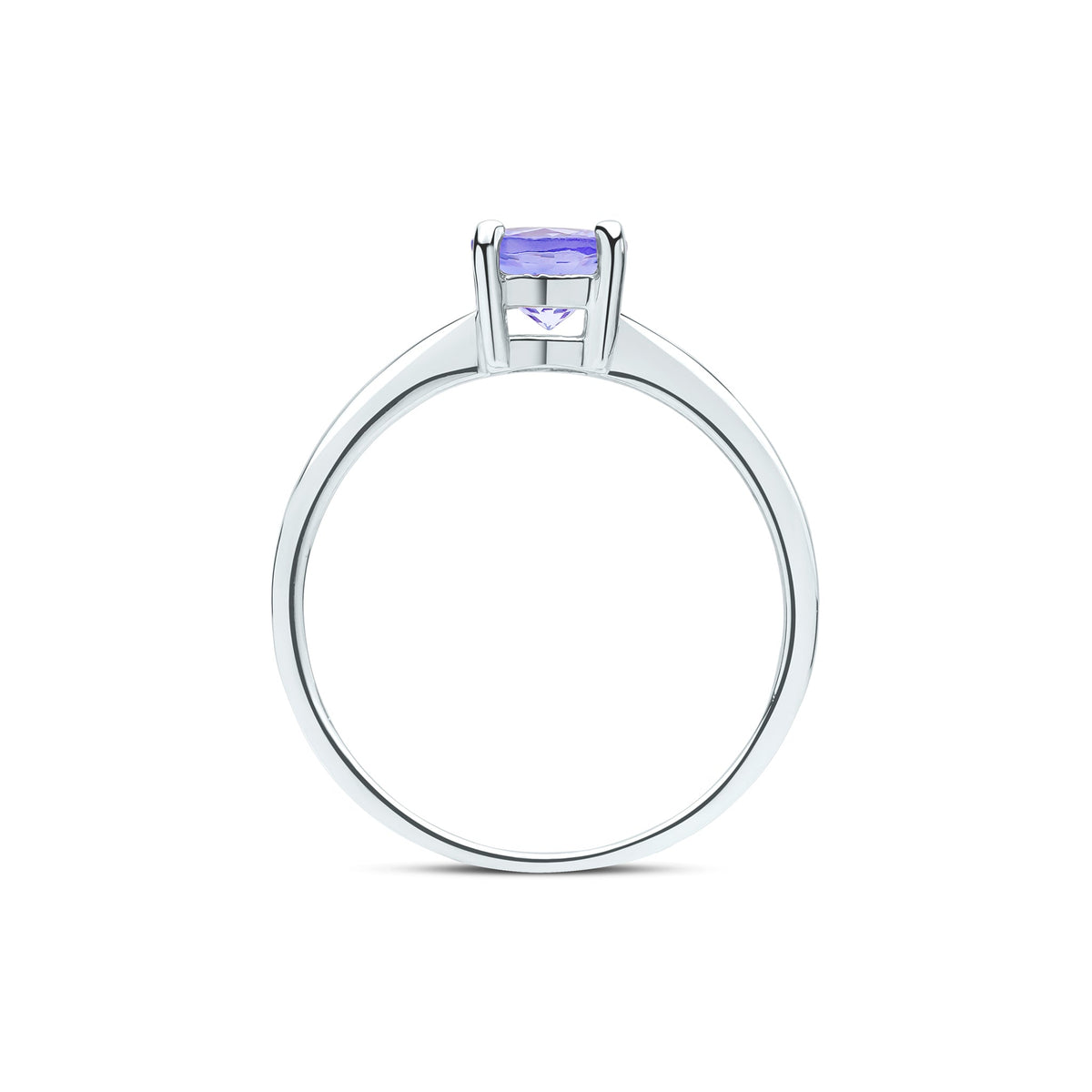 9ct White Gold Round Natural Tanzanite Claw Single Stone Ring — 6mm