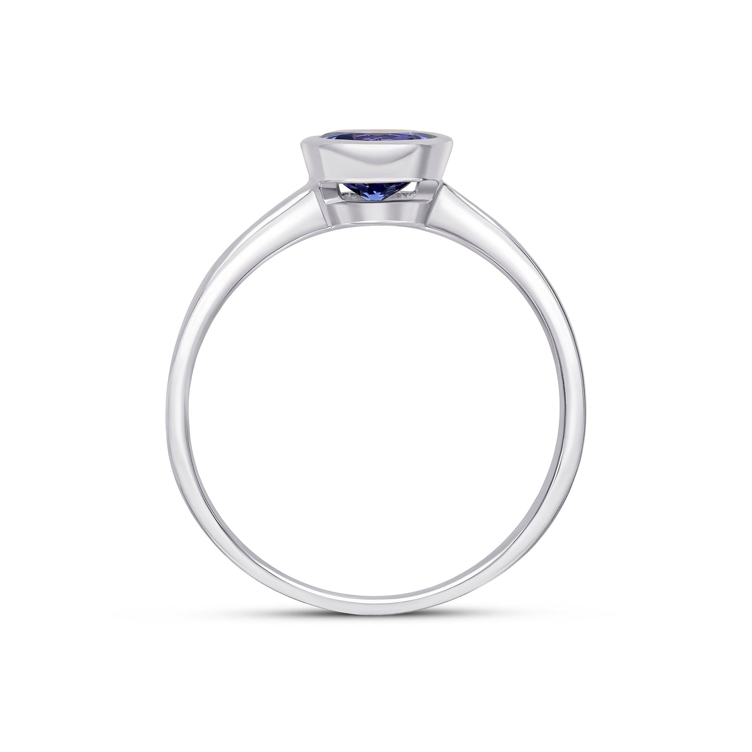 9ct White Gold Round Natural Tanzanite Rubover Ring — 6mm