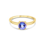 9ct Yellow Gold Round Natural Tanzanite Claw Single Stone Ring — 6mm