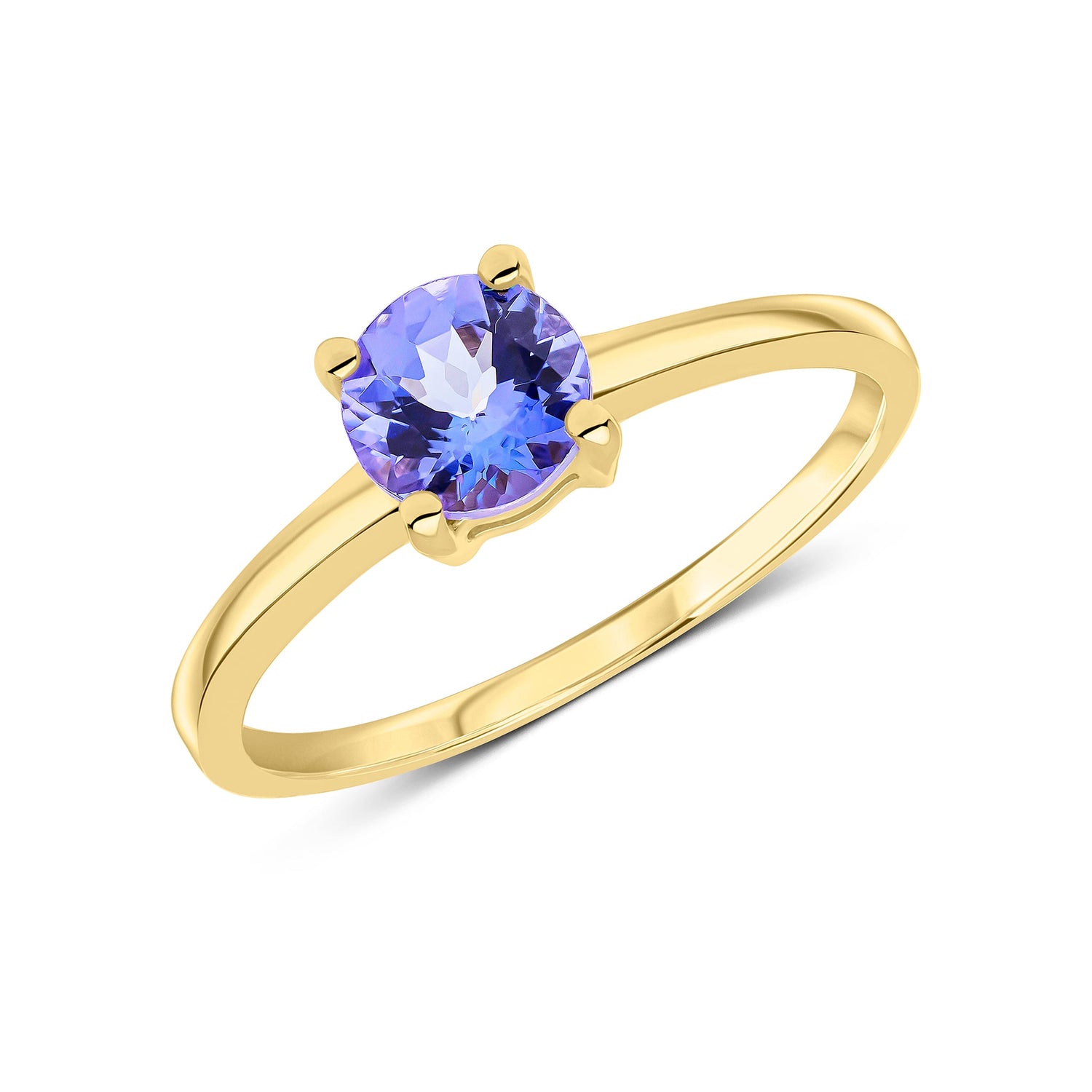 9ct Yellow Gold Round Natural Tanzanite Claw Ring — 6mm