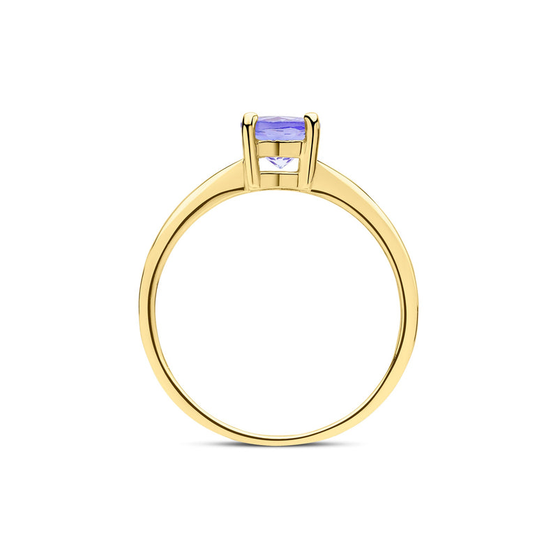 9ct Yellow Gold Round Natural Tanzanite Claw Single Stone Ring — 6mm