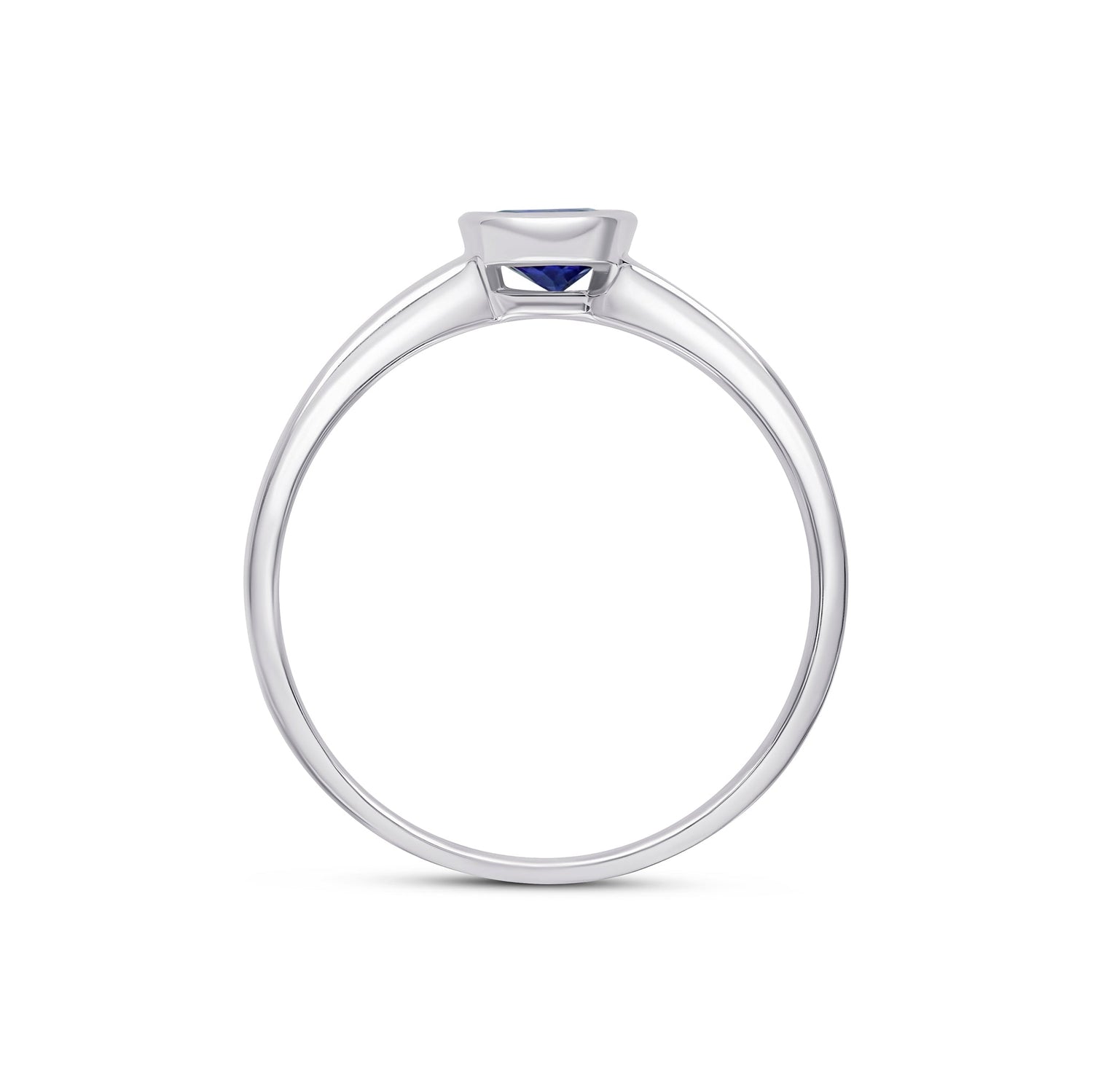 9ct White Gold Round Natural Tanzanite Rubover Single Stone Ring — 5mm