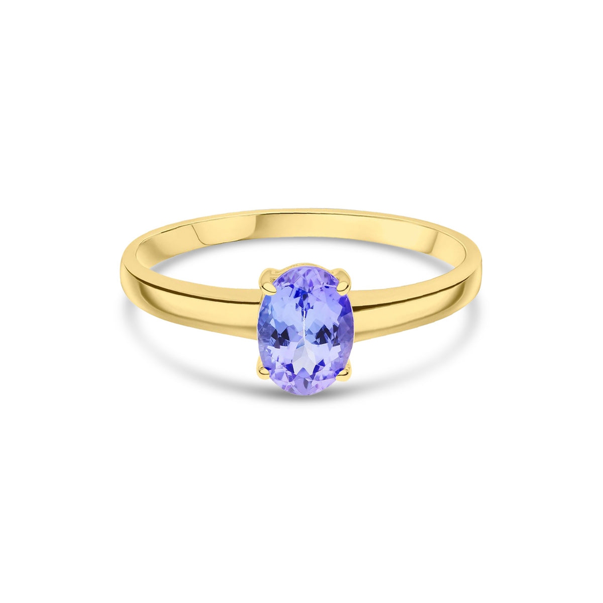 9ct Yellow Gold Oval Natural Tanzanite Claw Single Stone Ring — 7x5mm