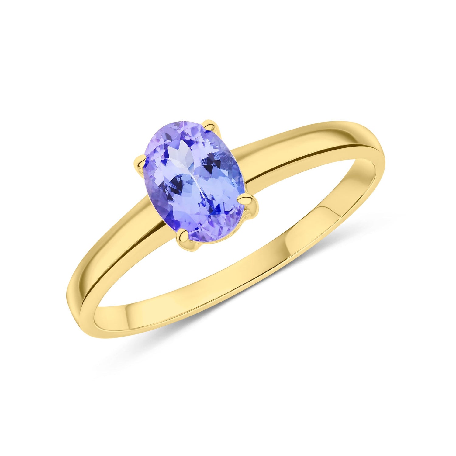 9ct Yellow Gold Oval Natural Tanzanite Claw Set Single Stone Ring — 7x5mm