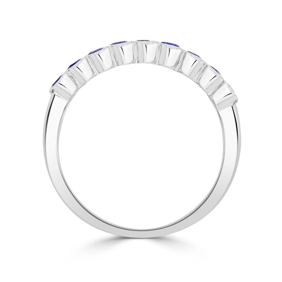 9ct White Gold Round Natural Tanzanite 9 Stone Rubover Scallop Ring
