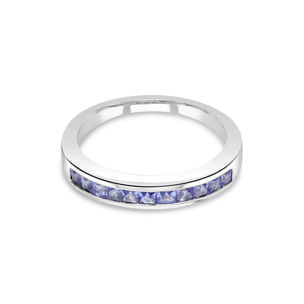 9ct White Gold Square Natural Tanzanite Eleven Stone Half Eternity Ring