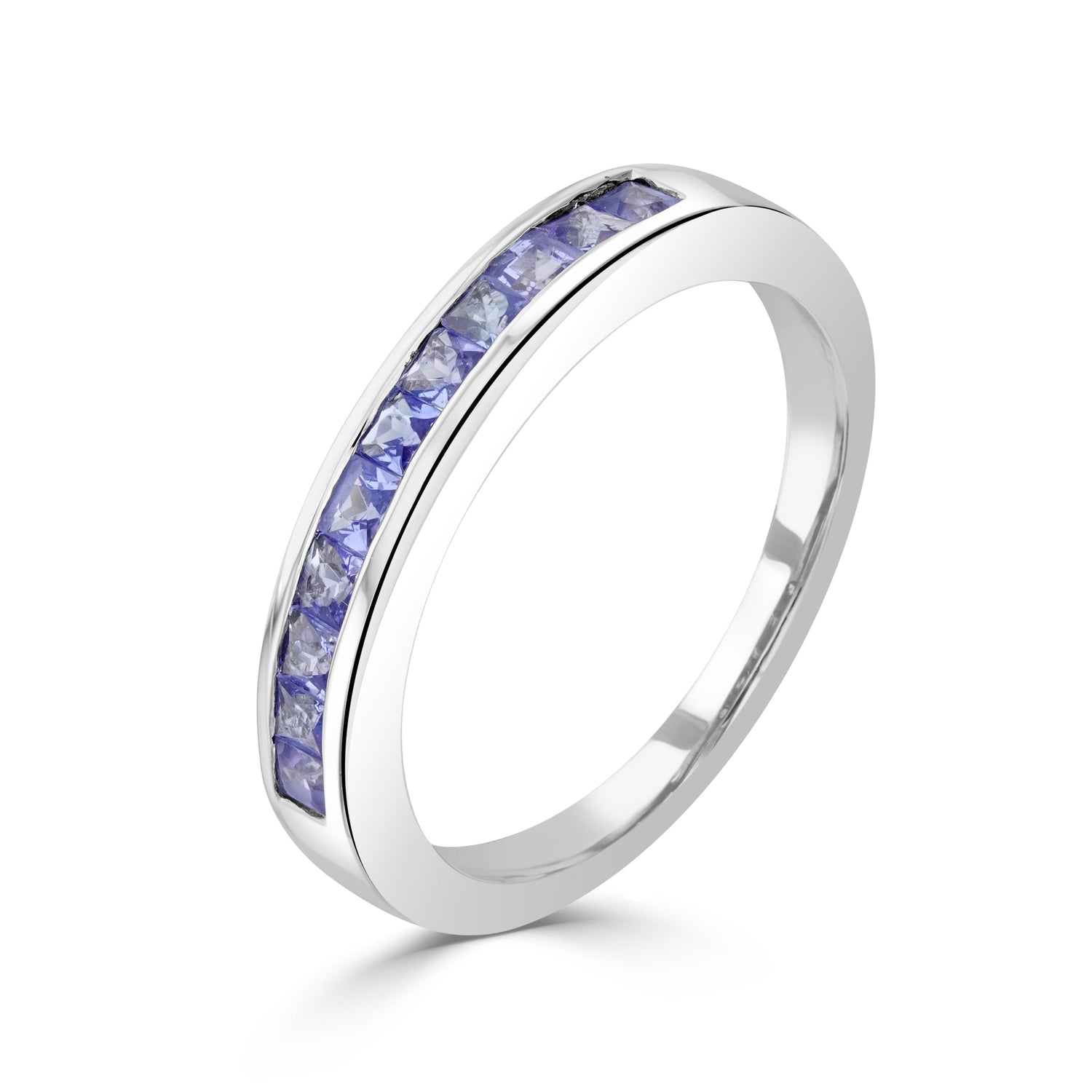 9ct White Gold Square Tanzanite Eleven Stone Half Eternity Ring