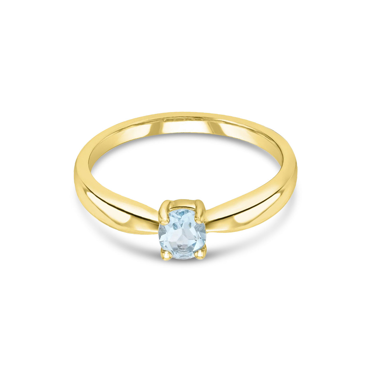 9ct Yellow Gold Oval Natural Aquamarine Claw Ring — 5x4mm