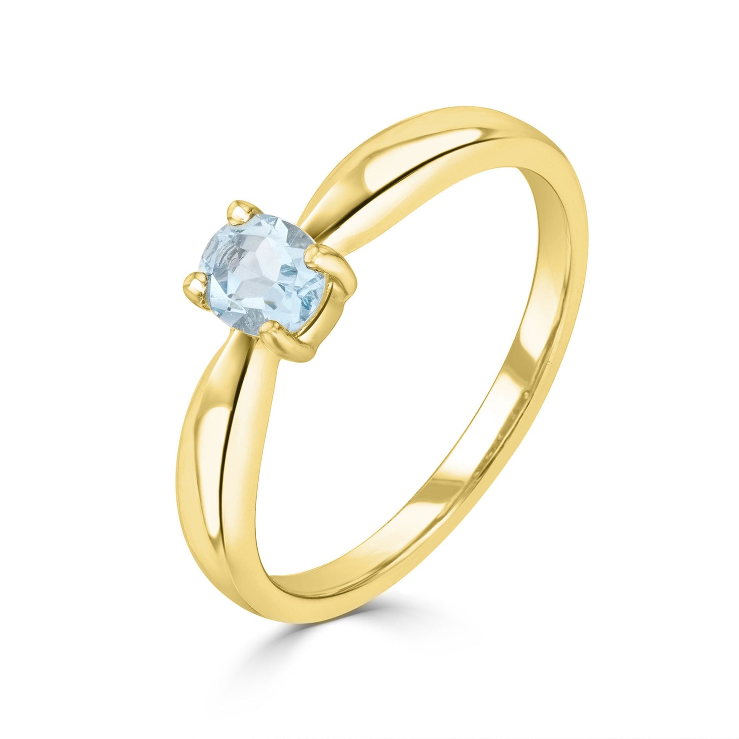 9ct Yellow Gold Oval Natural Aquamarine Claw Ring — 5x4mm