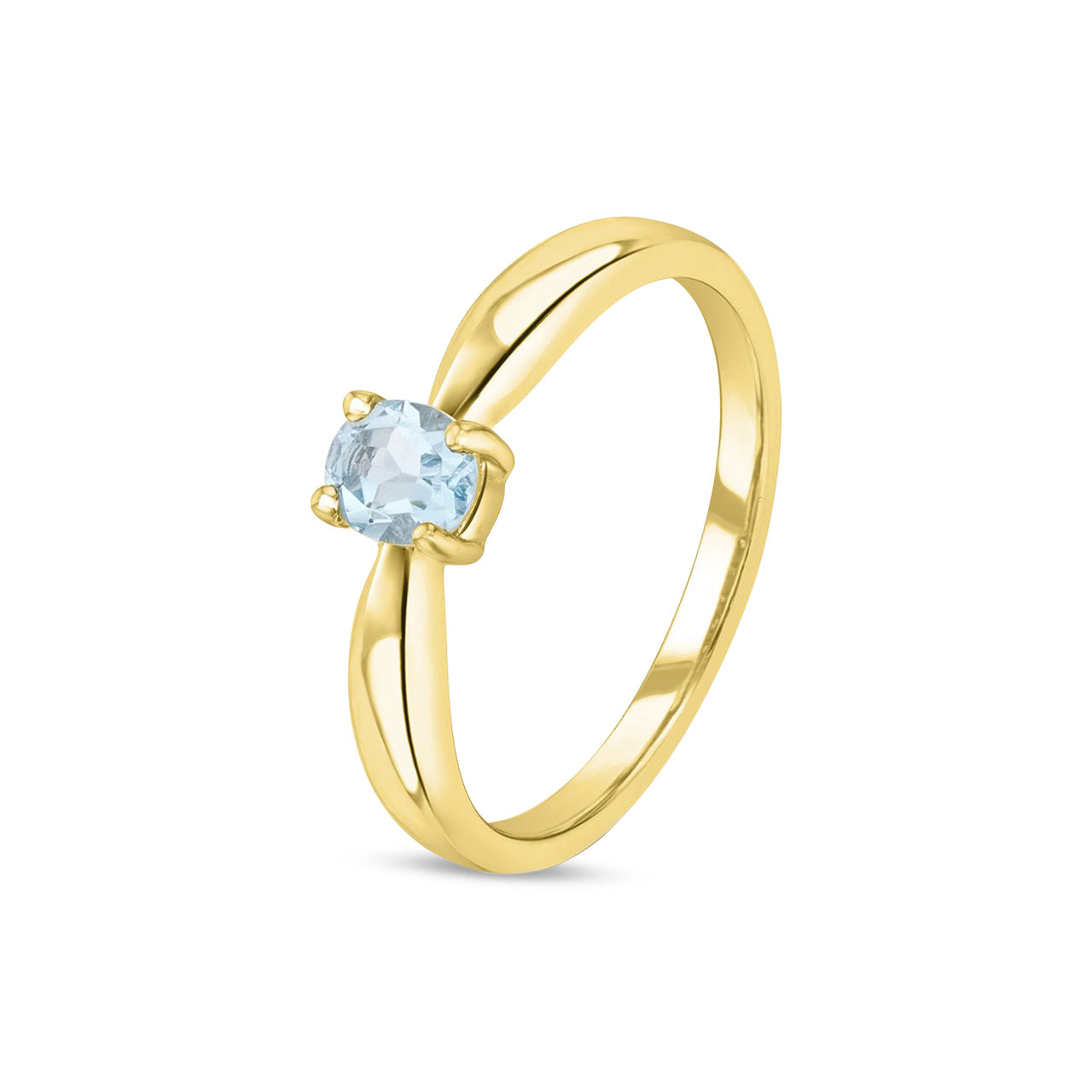 9ct Yellow Gold Oval Natural Aquamarine Claw Ring — 5x4mm