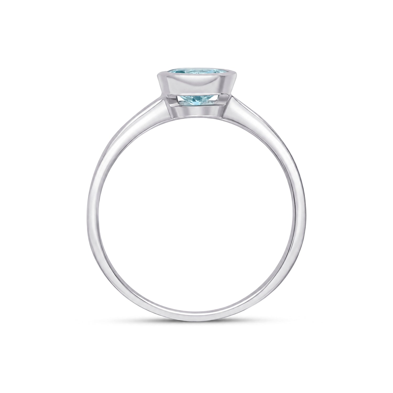 9ct White Gold Round Natural Aquamarine Rubover Ring