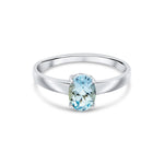 9ct White Gold Oval Natural Aquamarine Claw Single Stone Ring — 7x5mm