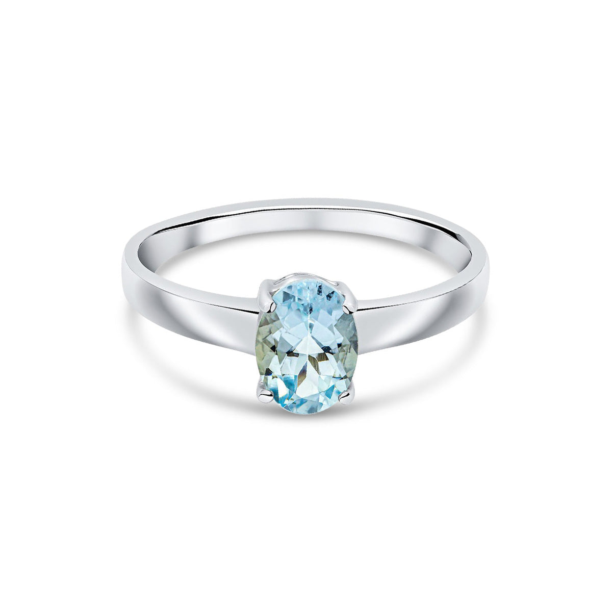 9ct White Gold Oval Natural Aquamarine Claw Single Stone Ring — 7x5mm