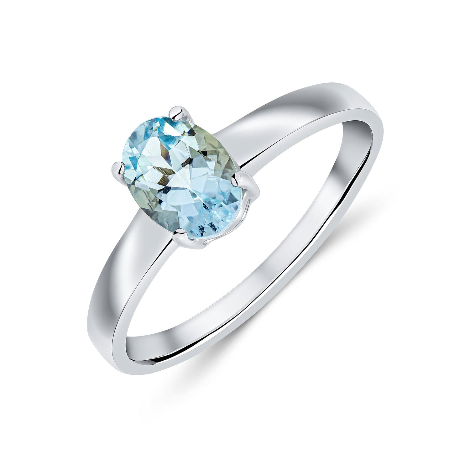9ct White Gold Oval Aquamarine Claw Ring — 7x5mm