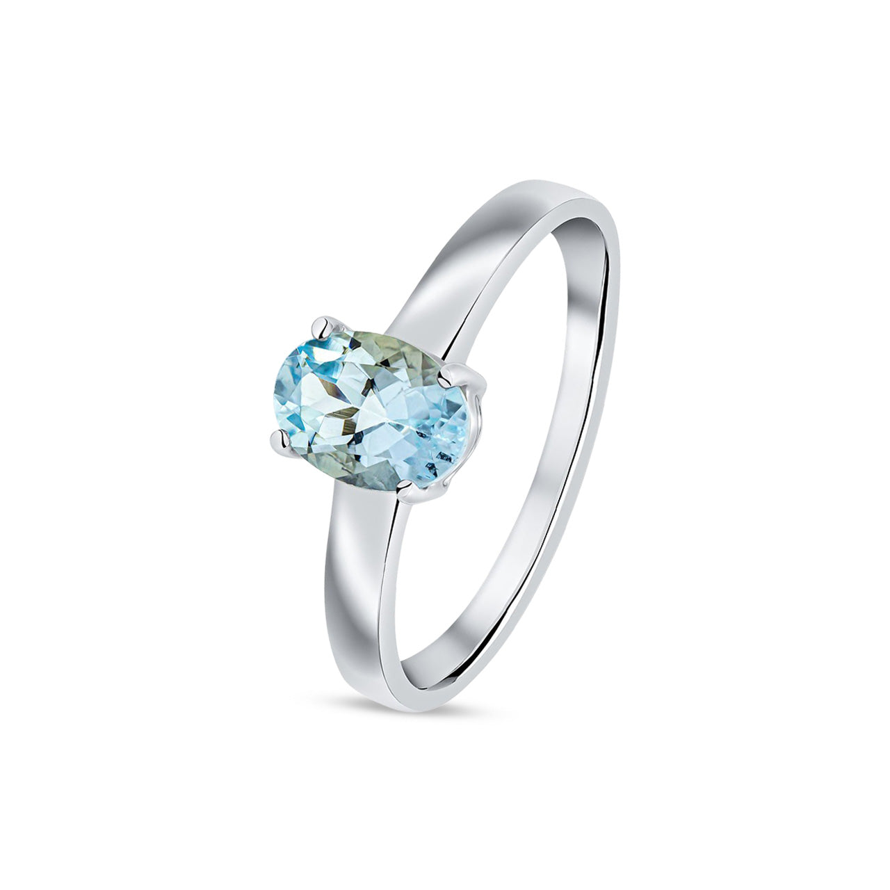 9ct White Gold Oval Natural Aquamarine Claw Single Stone Ring — 7x5mm