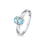 9ct White Gold Oval Natural Aquamarine Claw Single Stone Ring — 7x5mm