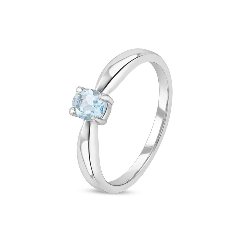 9ct White Gold Oval Natural Aquamarine Four Claw Single Stone Ring