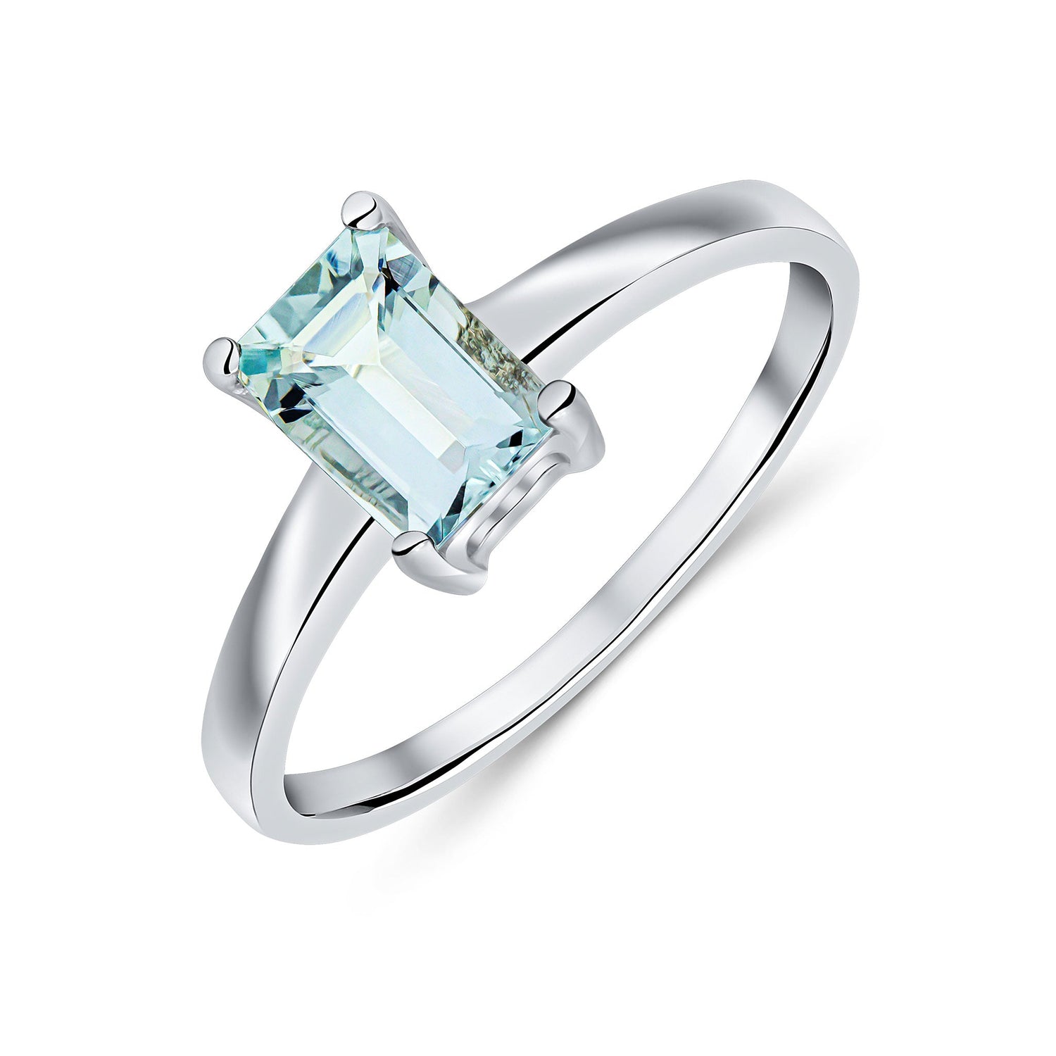 9ct White Gold Octagonal Aquamarine Claw Ring — 7x5mm