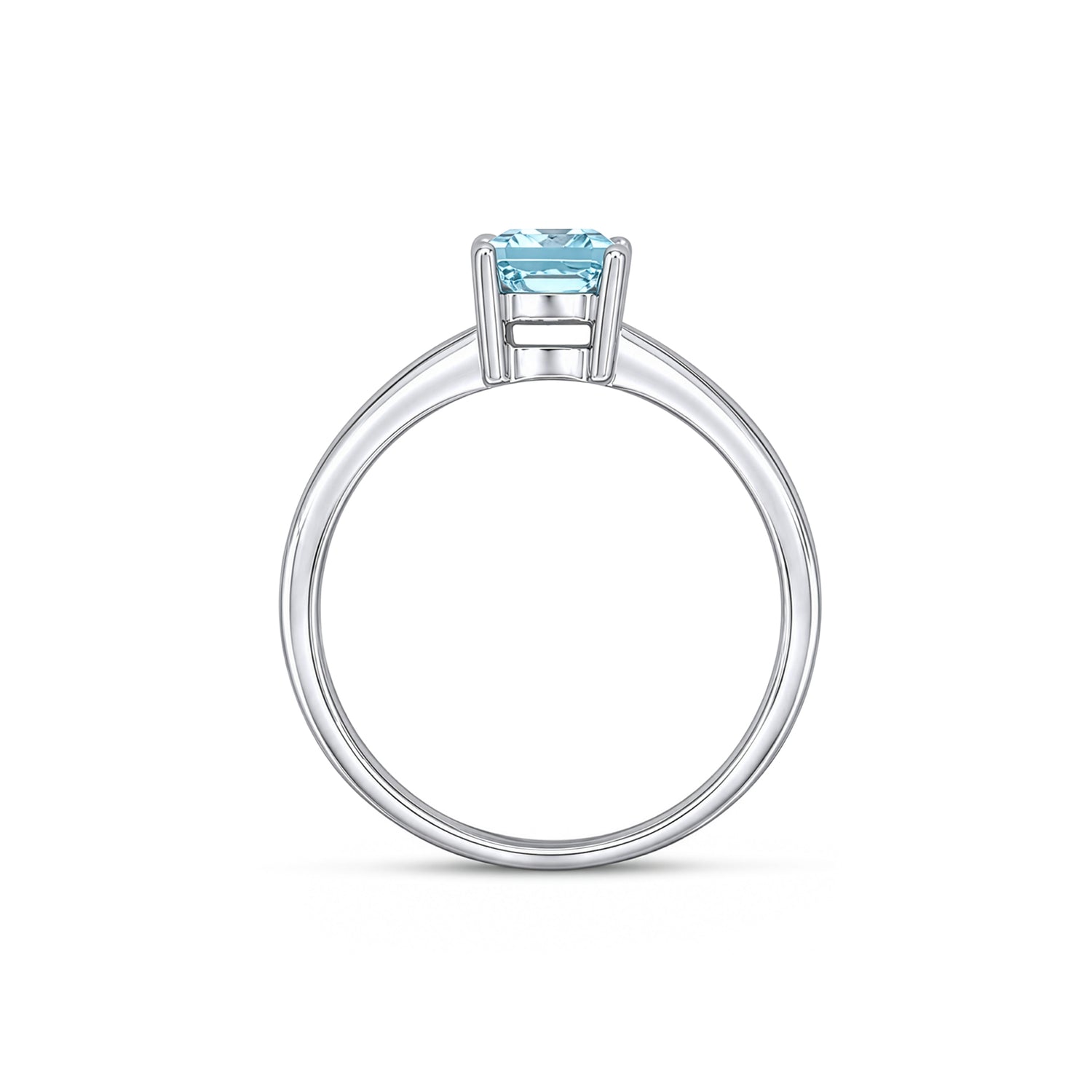 9ct White Gold Octagonal Emerald Cut Natural Aquamarine Claw Ring
