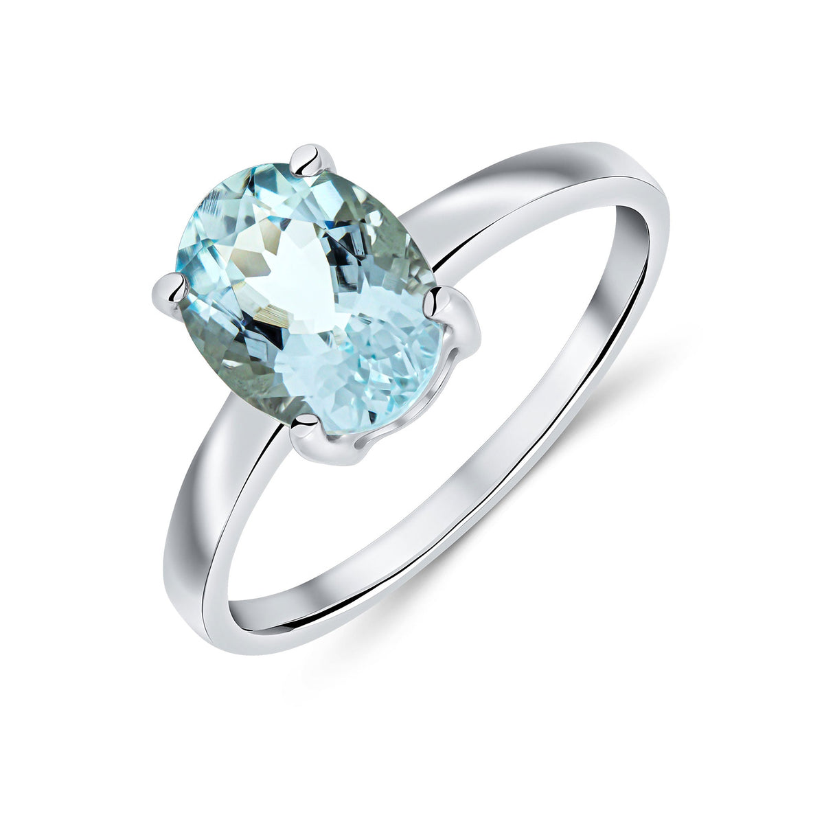 9ct White Gold Oval Natural Aquamarine Claw Ring — 9×7mm