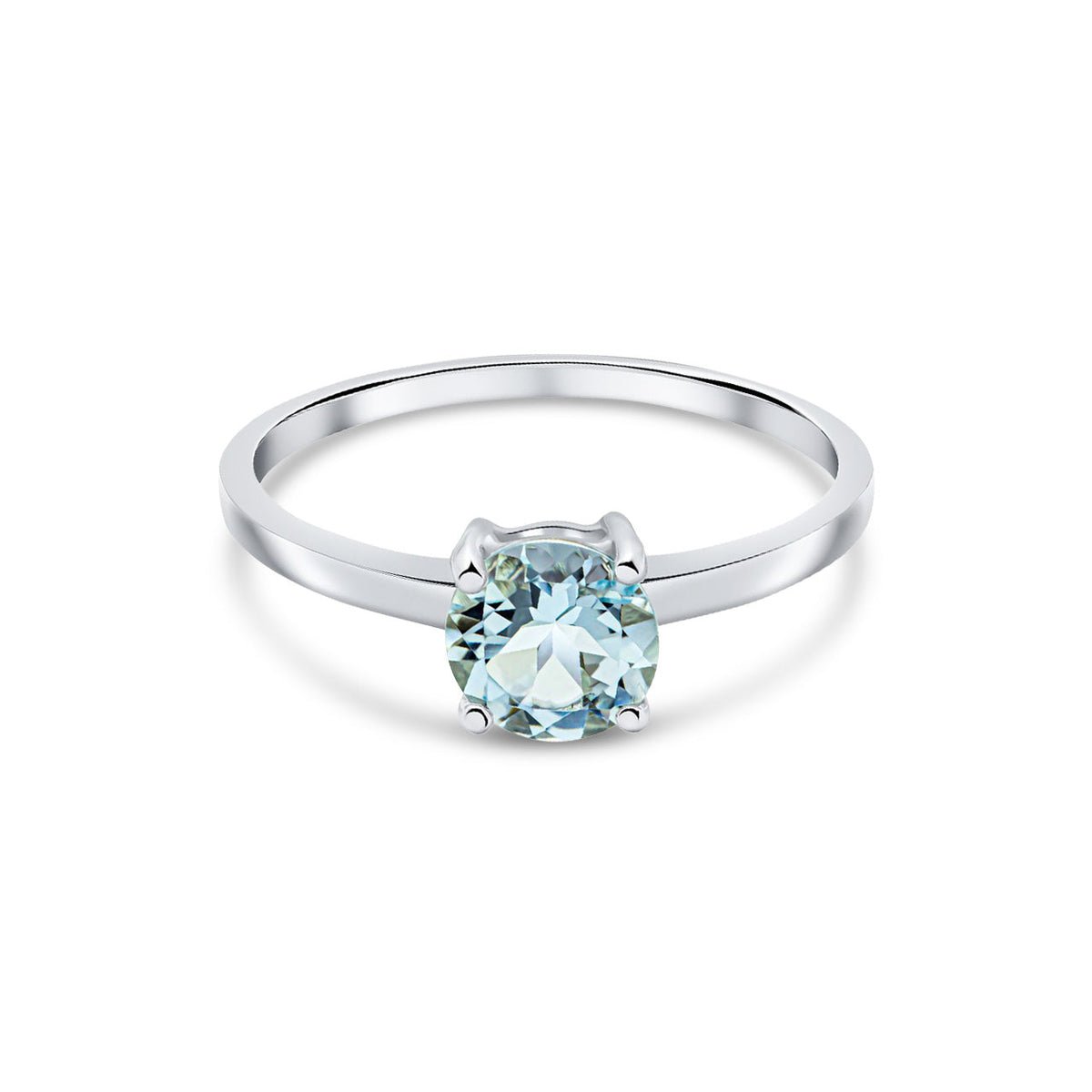 9ct White Gold Round Natural Aquamarine Claw Single Stone Ring — 6mm