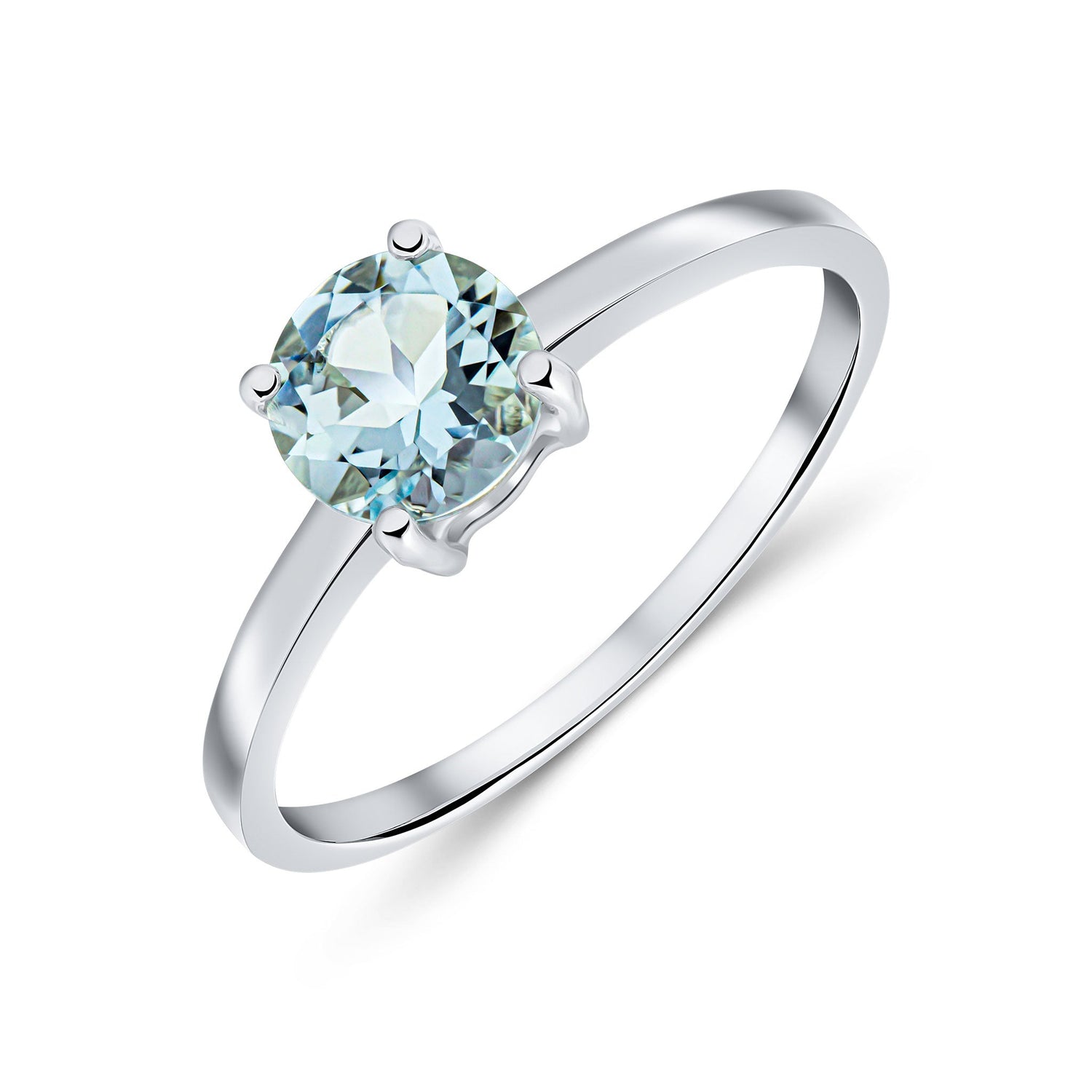 9ct White Gold Round Aquamarine Claw Ring — 6mm