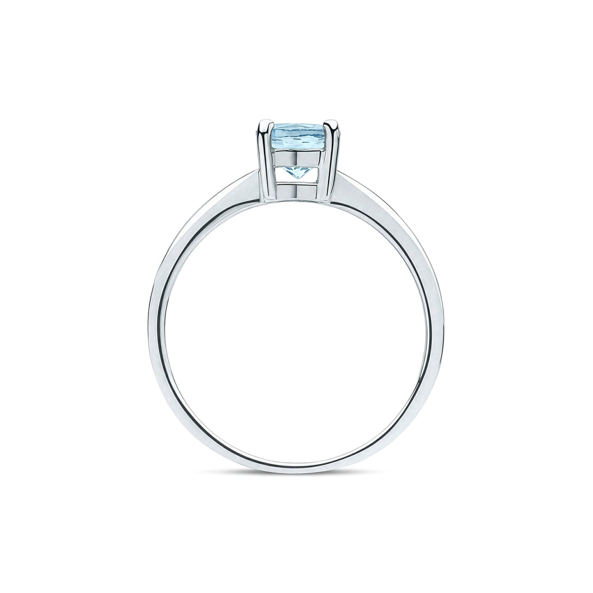 9ct White Gold Round Natural Aquamarine Claw Single Stone Ring — 6mm
