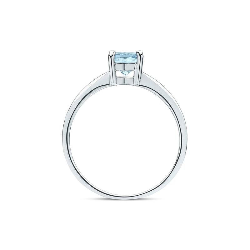 9ct White Gold Round Natural Aquamarine Claw Single Stone Ring — 6mm