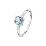 9ct White Gold Round Natural Aquamarine Claw Single Stone Ring — 6mm