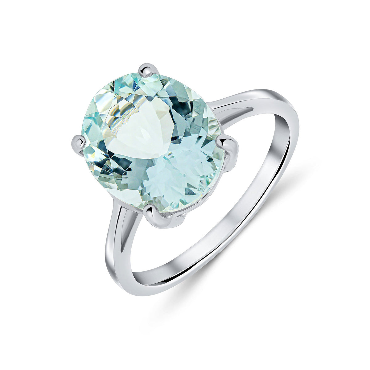 9ct White Gold Oval Natural Aquamarine Claw Set Single Stone Ring — 12x10mm