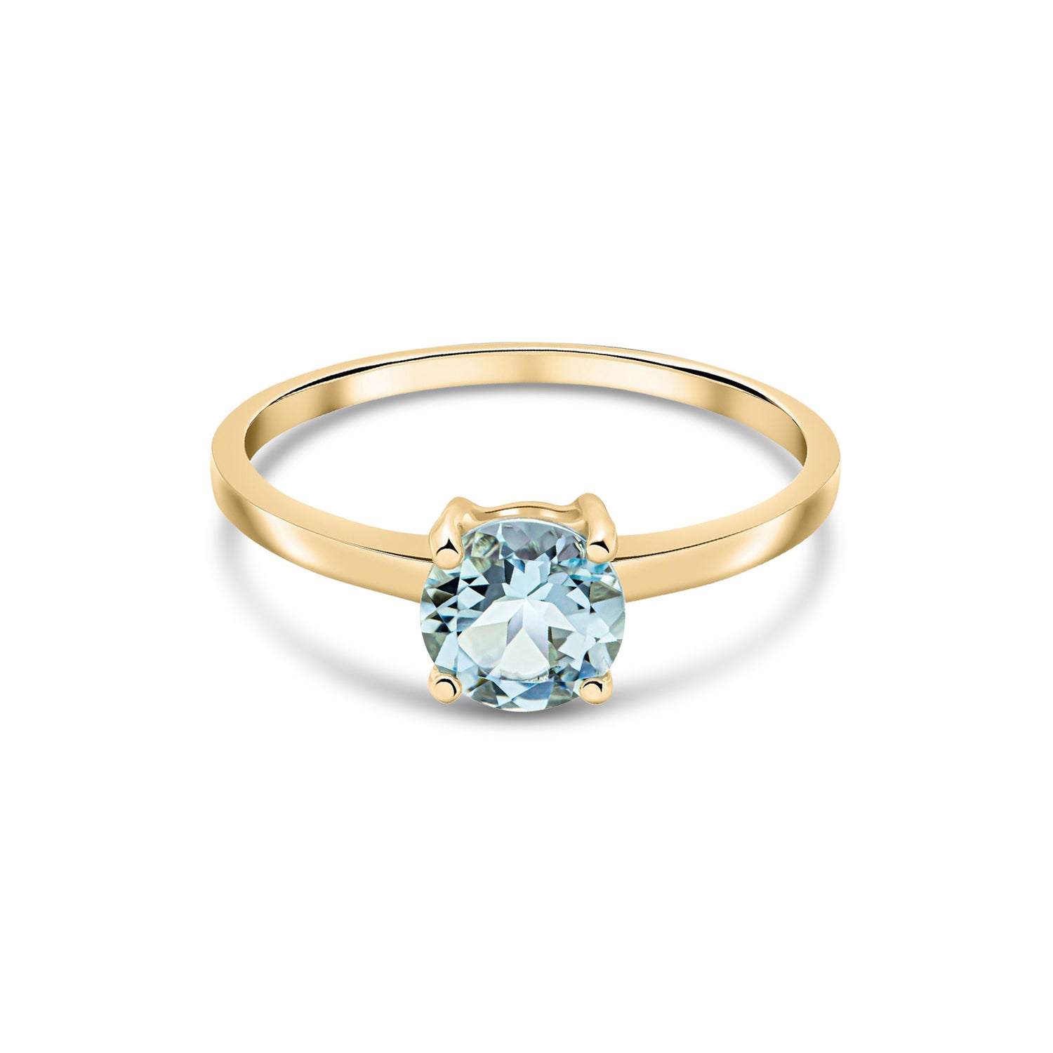 9ct Yellow Gold Round Natural Aquamarine Claw Ring