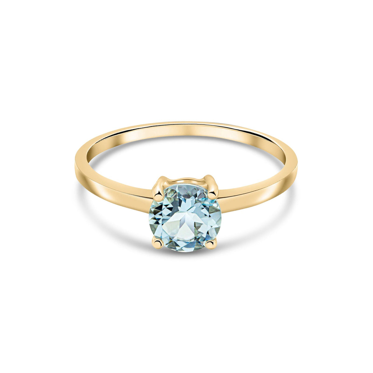 9ct Yellow Gold Round Natural Aquamarine Claw Single Stone Ring — 6mm
