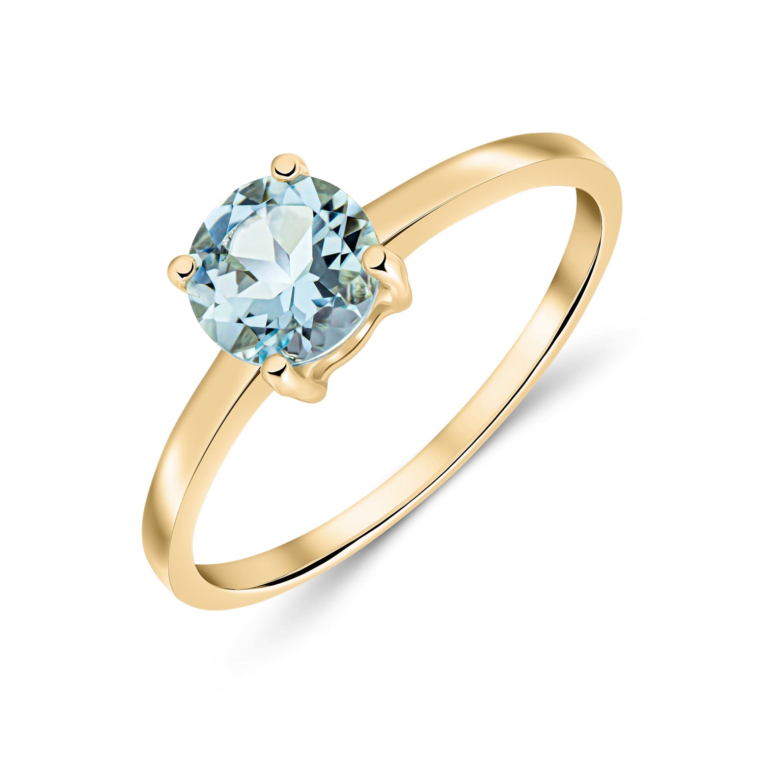 9ct Yellow Gold Round Natural Aquamarine Claw Ring — 6mm
