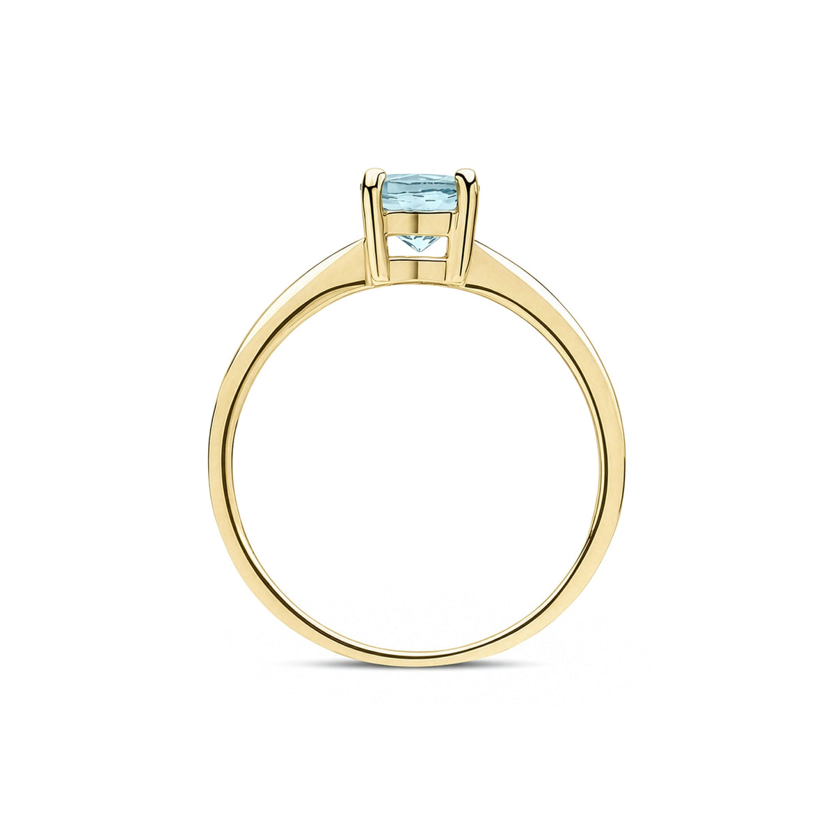 9ct Yellow Gold Round Natural Aquamarine Claw Single Stone Ring — 6mm