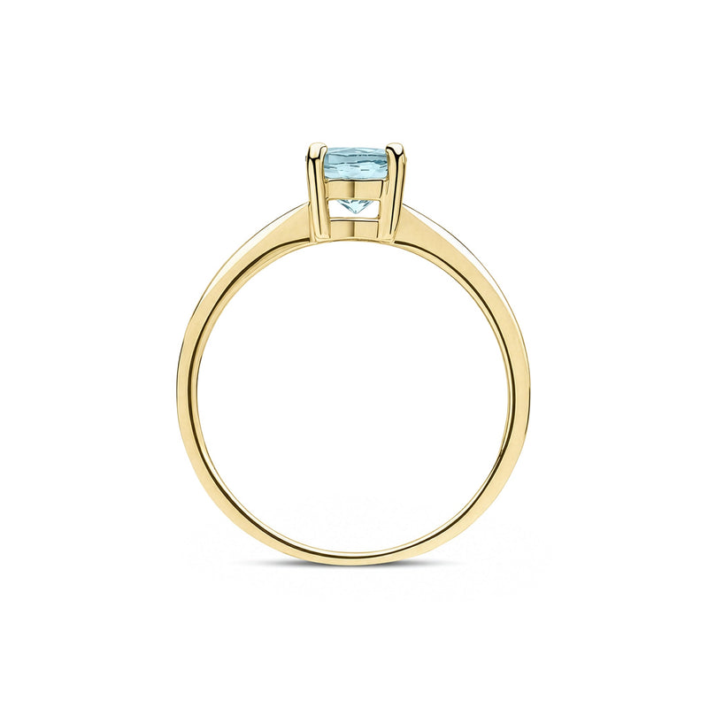 9ct Yellow Gold Round Natural Aquamarine Claw Single Stone Ring — 6mm
