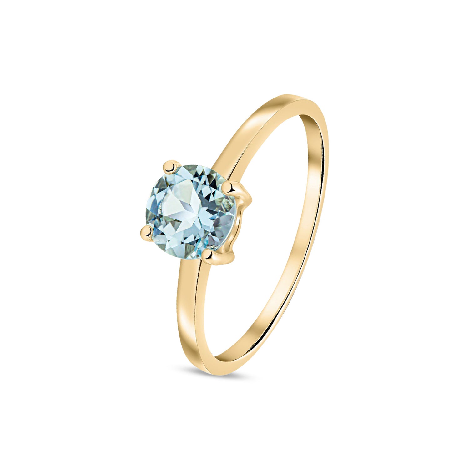 9ct Yellow Gold Round Natural Aquamarine Claw Ring