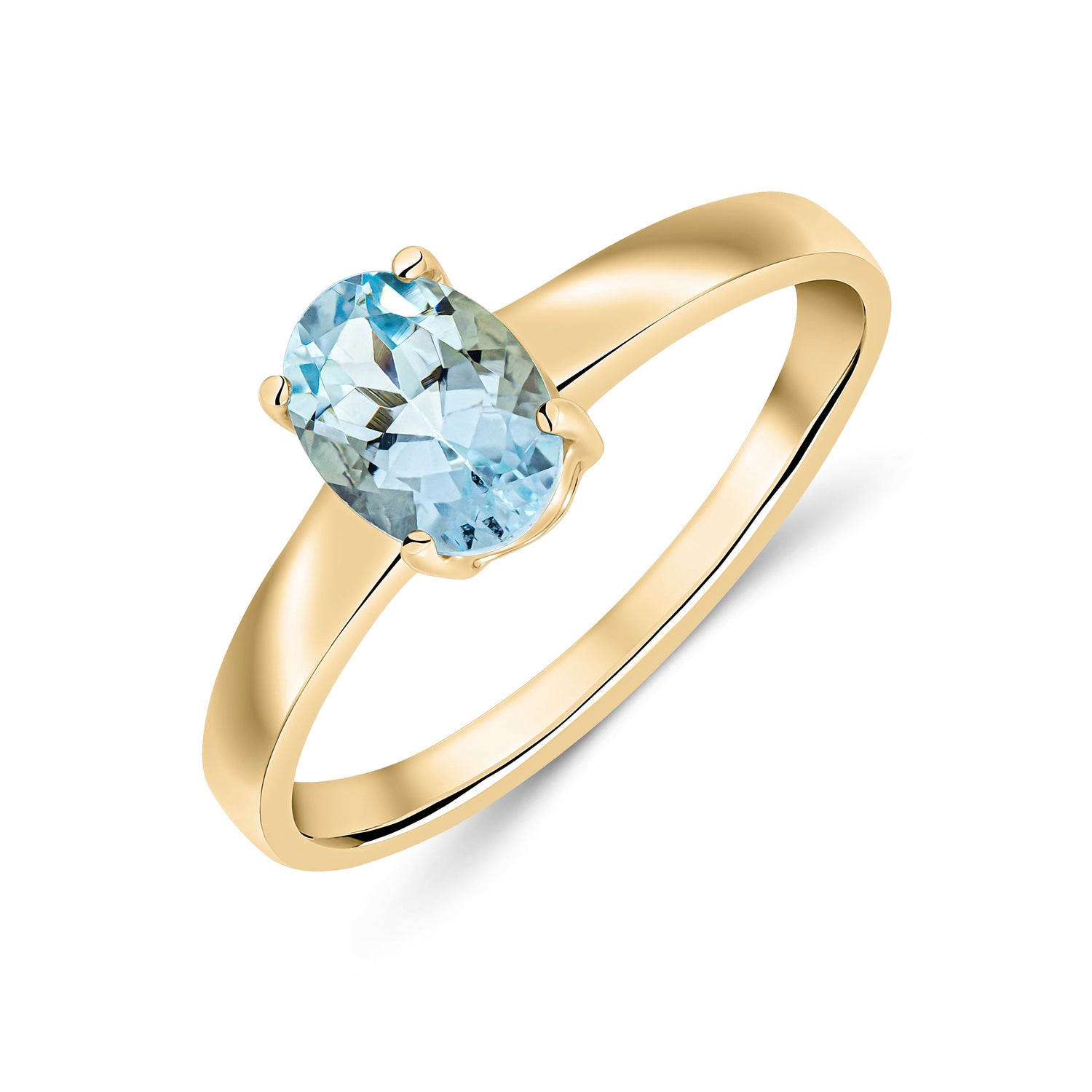 9ct Yellow Gold Oval Natural Aquamarine Claw Ring — 7x5mm