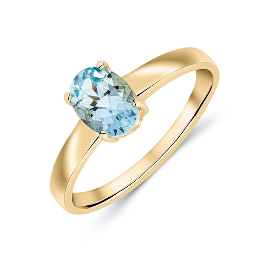 9ct Yellow Gold Oval Natural Aquamarine Claw Ring — 7x5mm