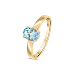 9ct Yellow Gold Oval Natural Aquamarine Claw Single Stone Ring — 7x5mm