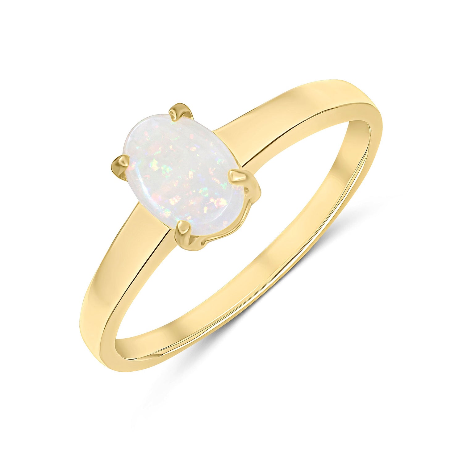 9ct Yellow Gold Oval Natural Opal Claw Set Single Stone Ring — 7x5mm