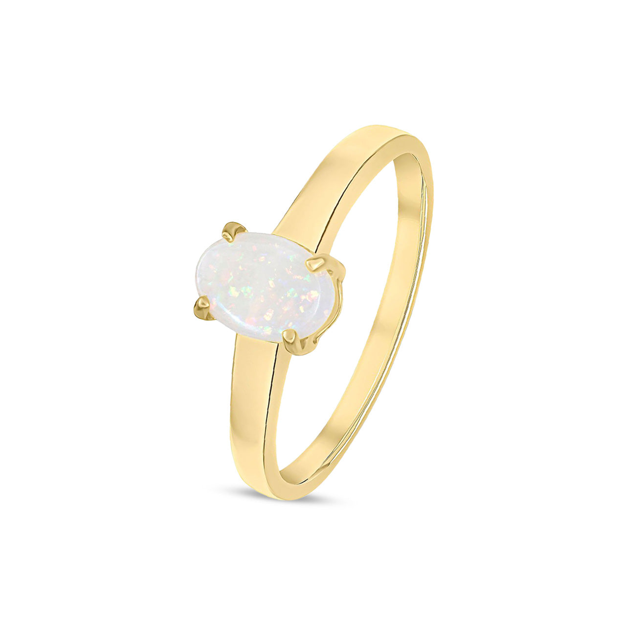 9ct Yellow Gold Oval Natural Opal Claw Single Stone Ring — 7x5mm