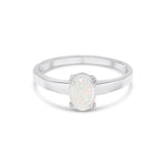 9ct White Gold Oval Natural Opal Claw Single Stone Ring — 7x5mm