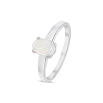 9ct White Gold Oval Natural Opal Claw Single Stone Ring — 7x5mm