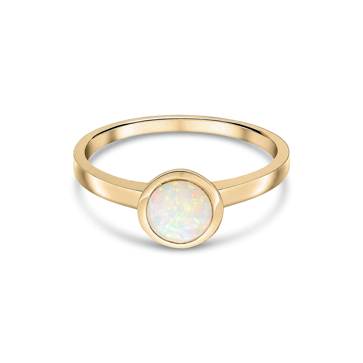 9ct Yellow Gold Round Natural Opal Rubover Ring