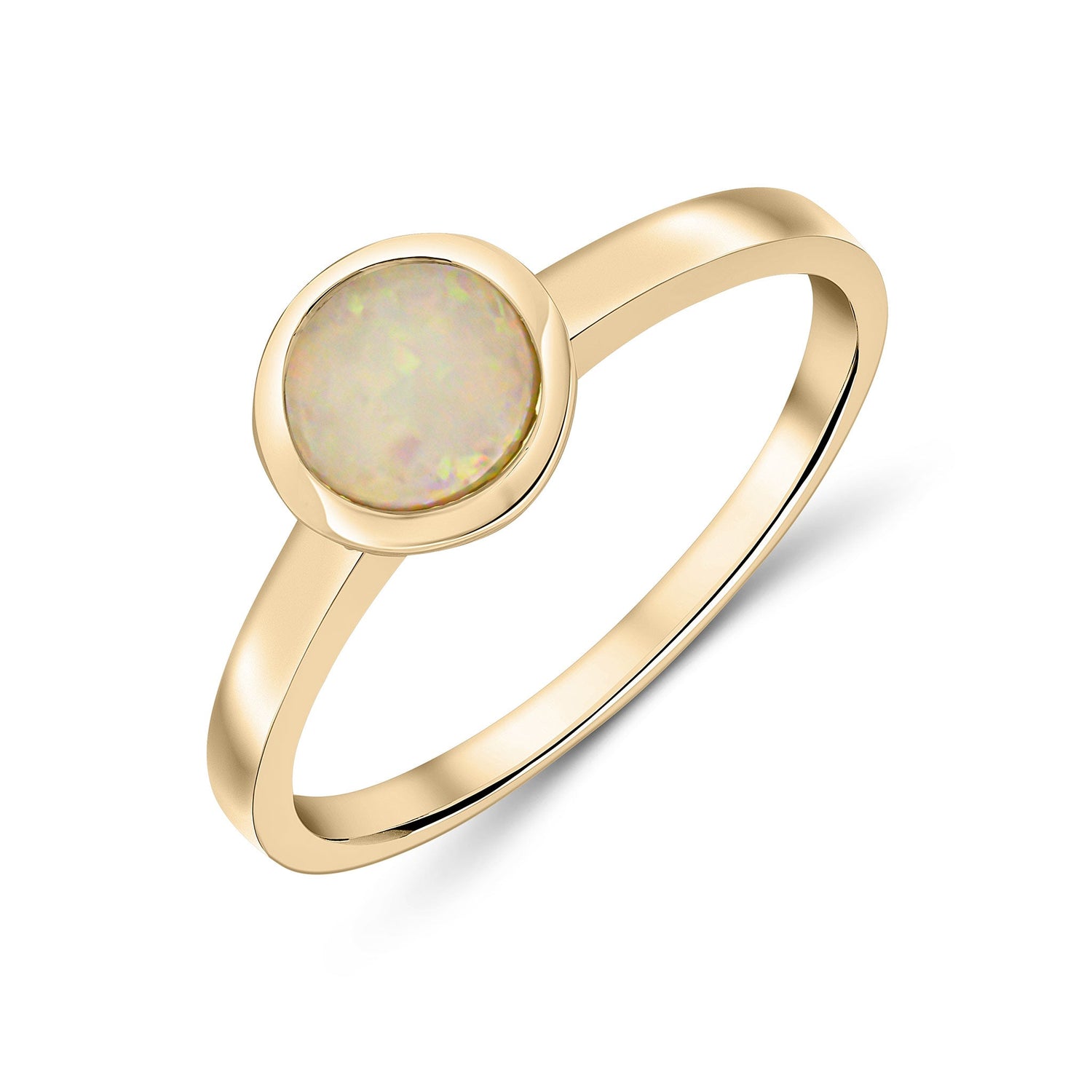 9ct Yellow Gold Round Opal Rubover Ring — 6mm